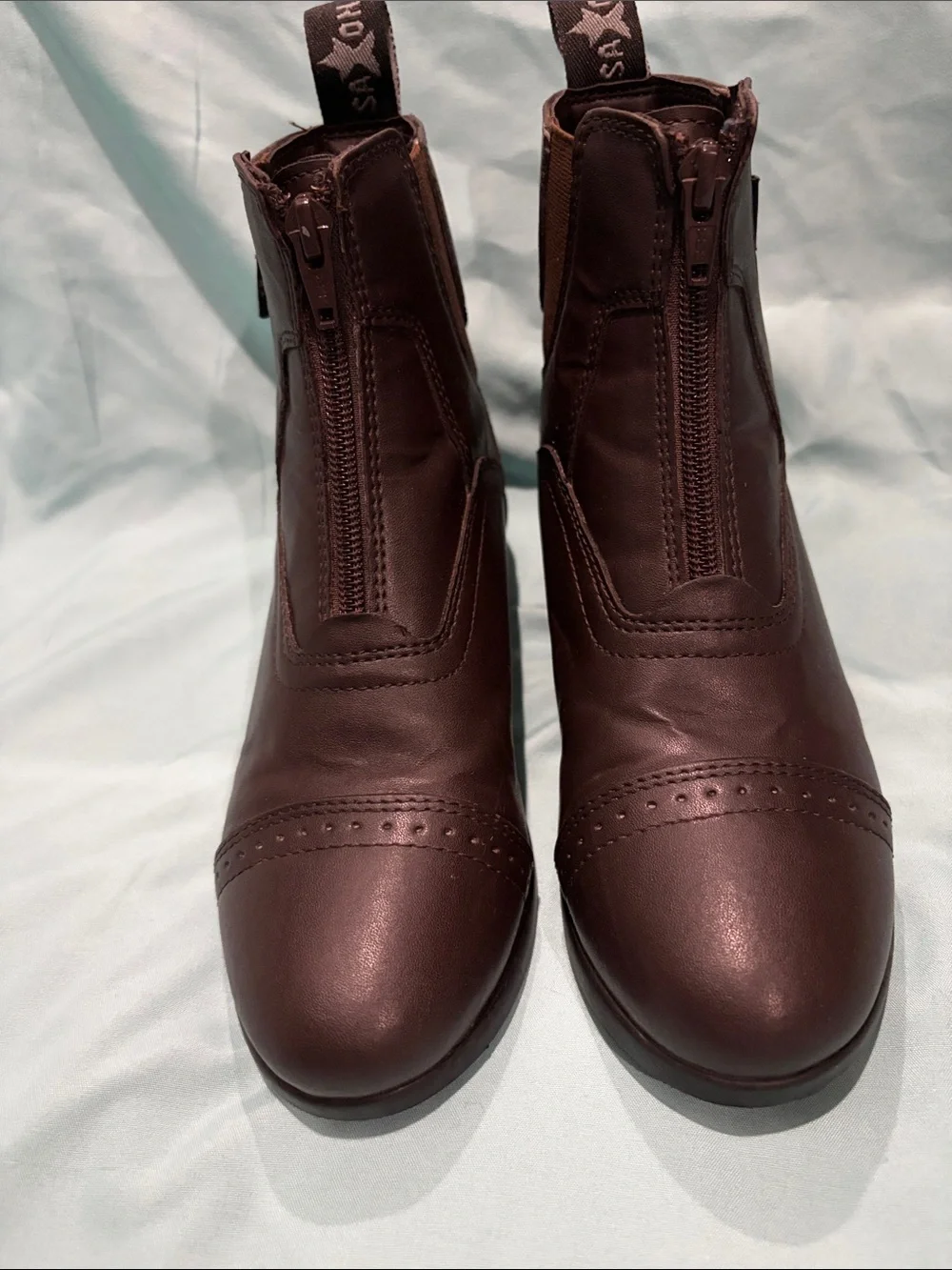 Saxon  Kids Dark Brown Zip-Front Ankle Boots